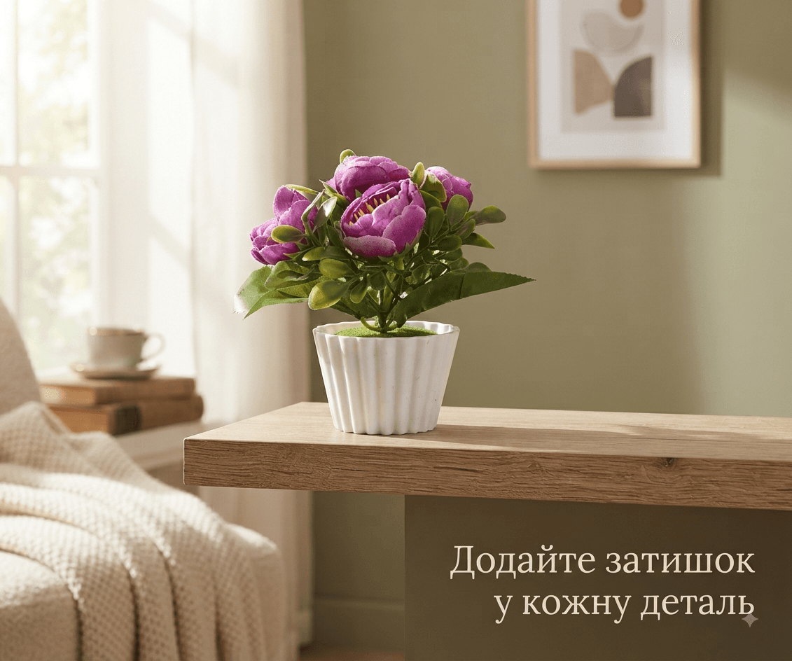 Квіти камелії 5 бутонів в горщику декор фіолетового кольору 4