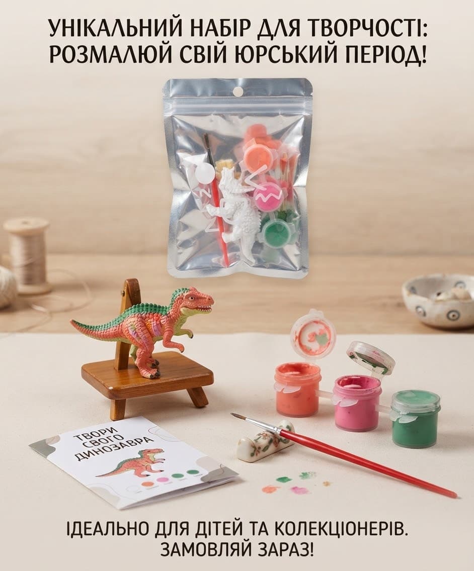Набір для творчості JQ7724 гіпсові фігури динозавр велоцираптор 3