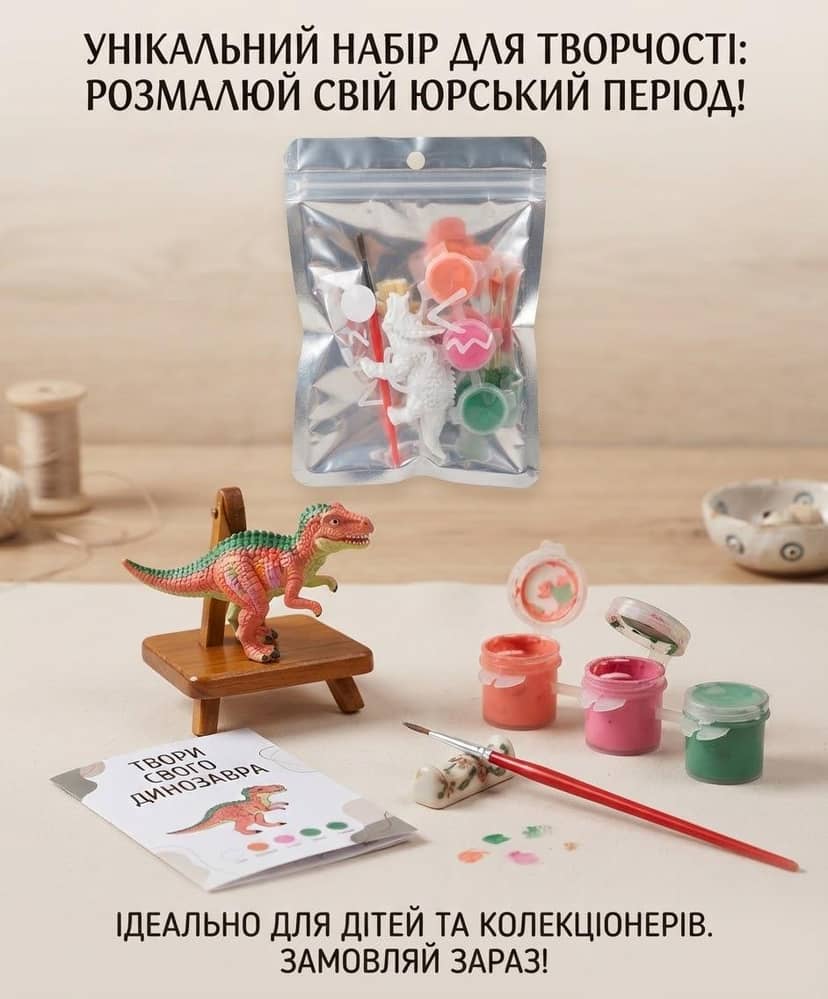 Набір для творчості JQ7724 гіпсові фігури динозавр велоцираптор 3