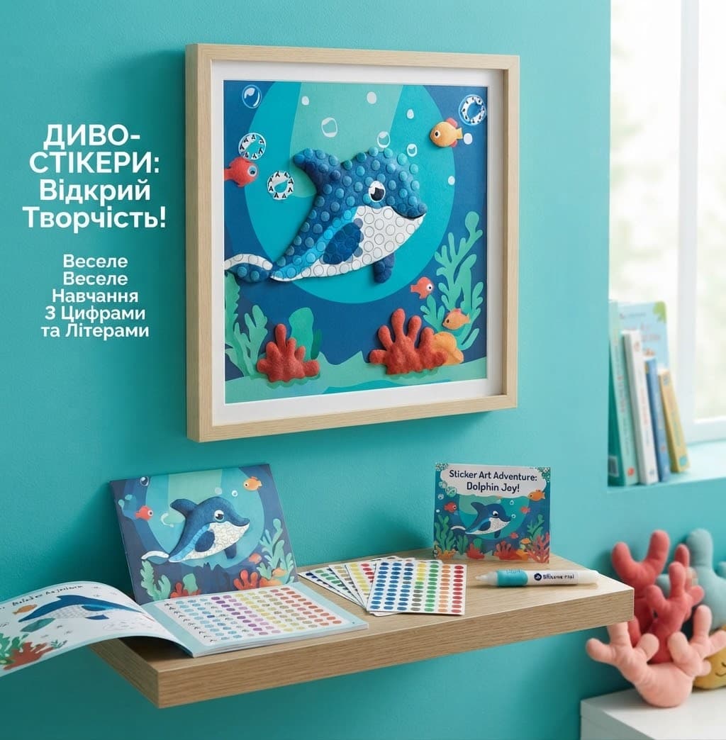 Набір для творчості картина з помпонами+алмазка 20х30 дельфін 3