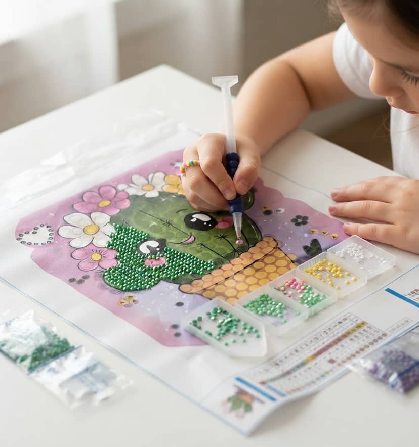 DIY Craft Set Pompom Painting + Diamond Painting Cactus 2
