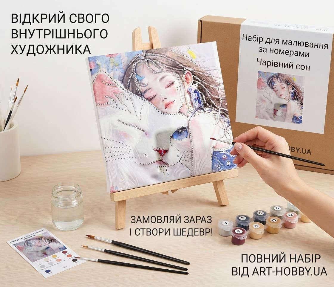Набір для творчості картина+алмазка перли 30х30 дівчинка з кішкою 3