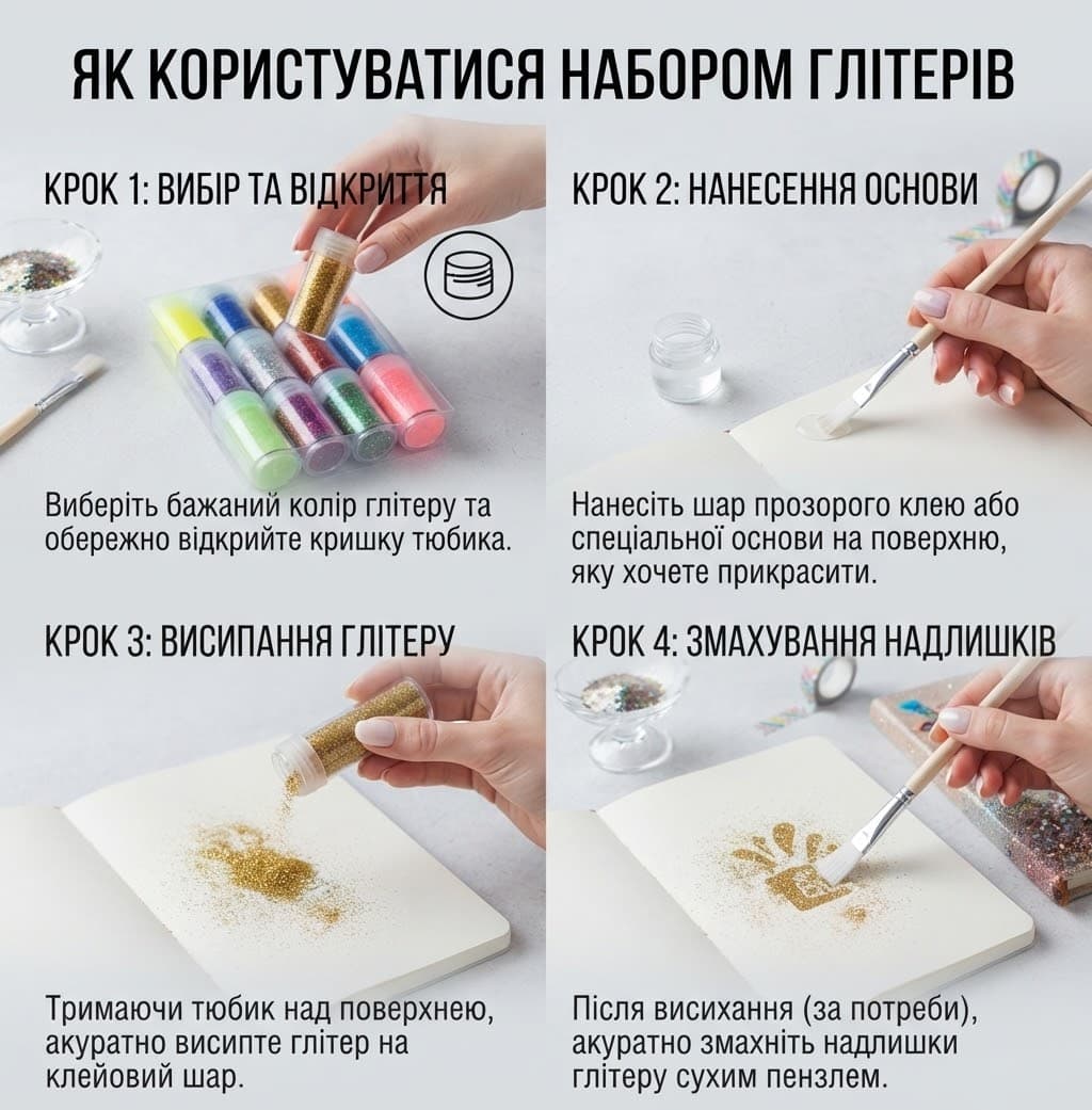 Набір глітеру 12 баночок кольорові 2