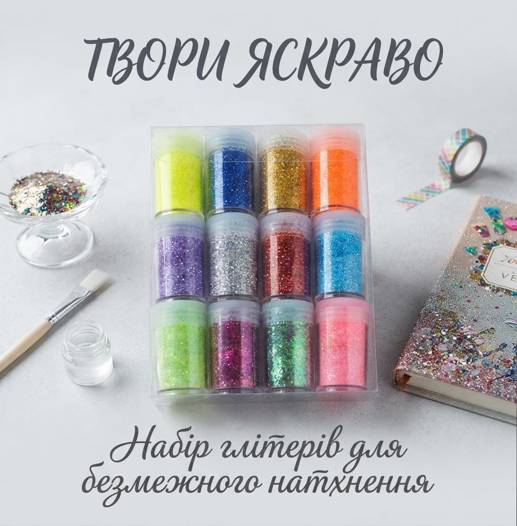Набір глітеру 12 баночок кольорові 3
