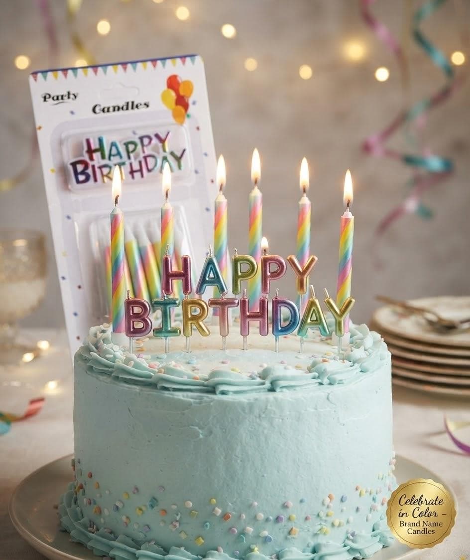 Набір свічок торт короткі райдуга+Happy birthday 3