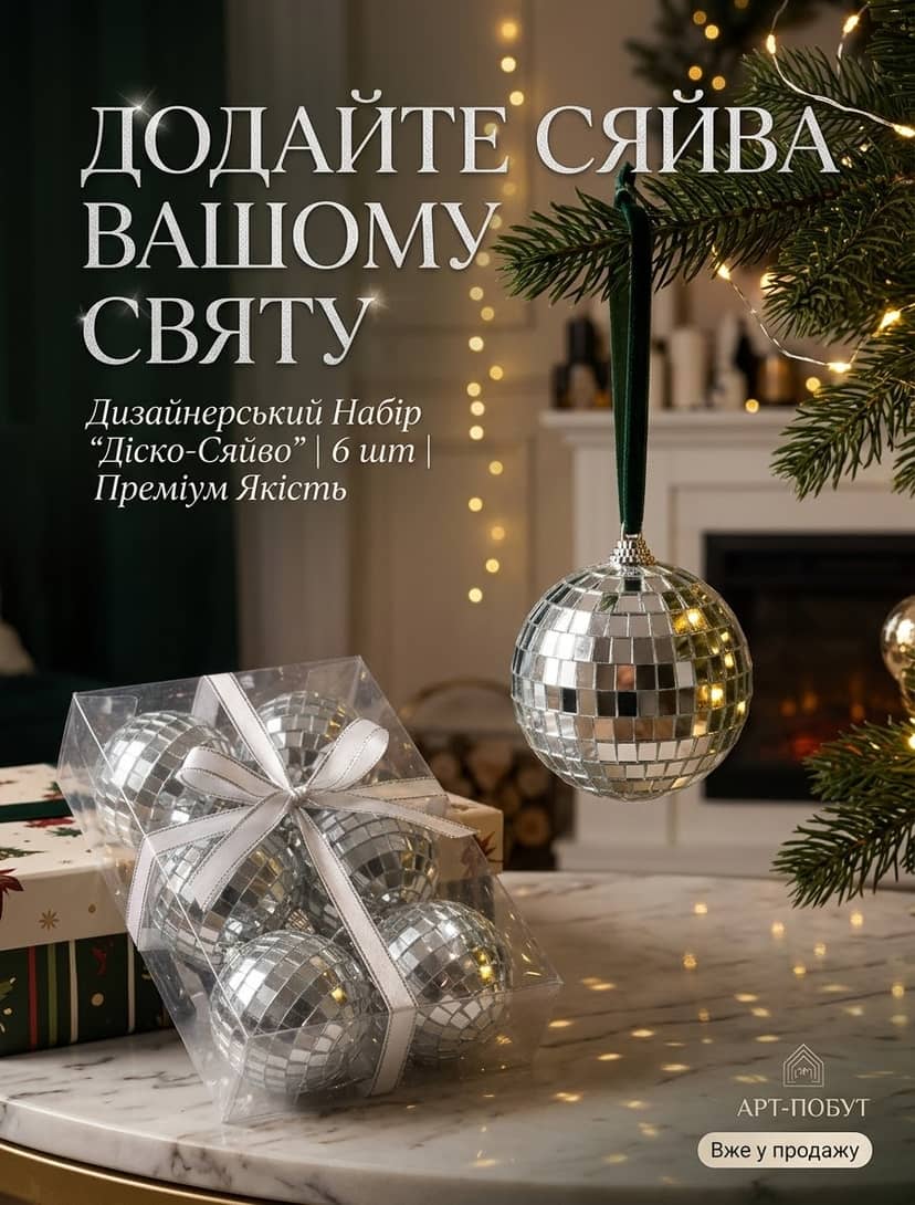 Набір ялинкові кулі дзеркальні 6 шт 3