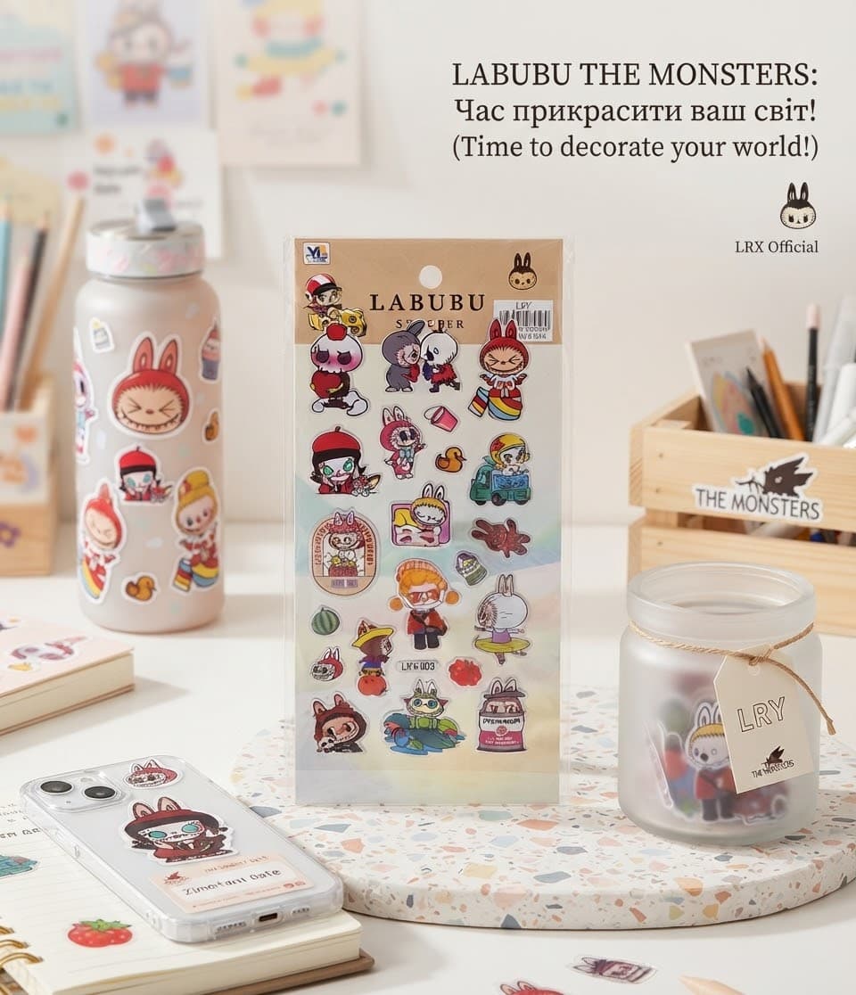 Наліпки мікс 43-14 лабубу з їжею 3