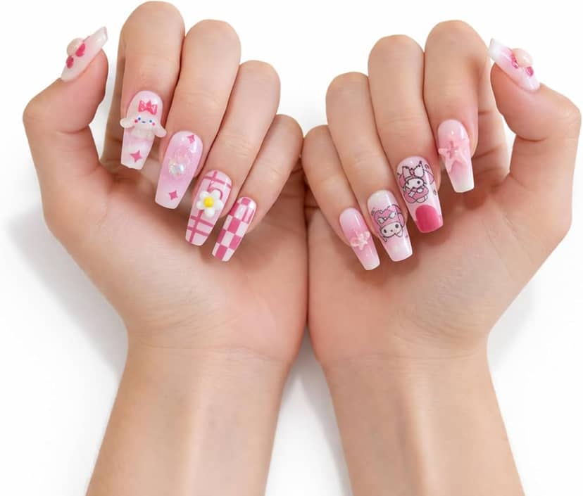 Teen Decorative Pink False Nails 4