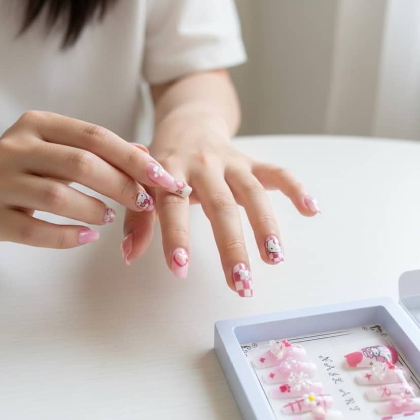 Teen Decorative Pink False Nails 5