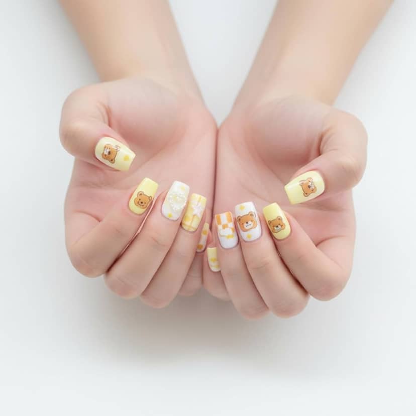 Teen Decorative Yellow False Nails 5