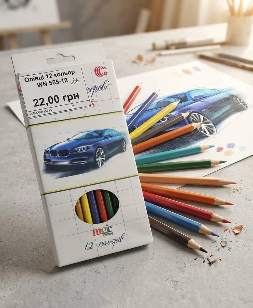 Colored Pencils 12 Colors WN 555-12 with Car Design 2