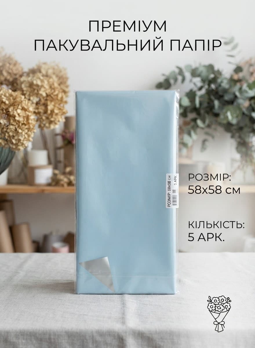 Папір пак 58х58 4 арк блакитний 3