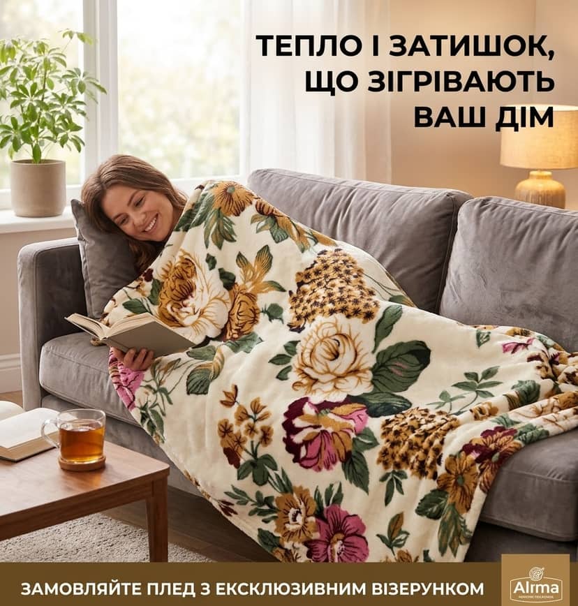 Плед євро нешліфовка квіти 2