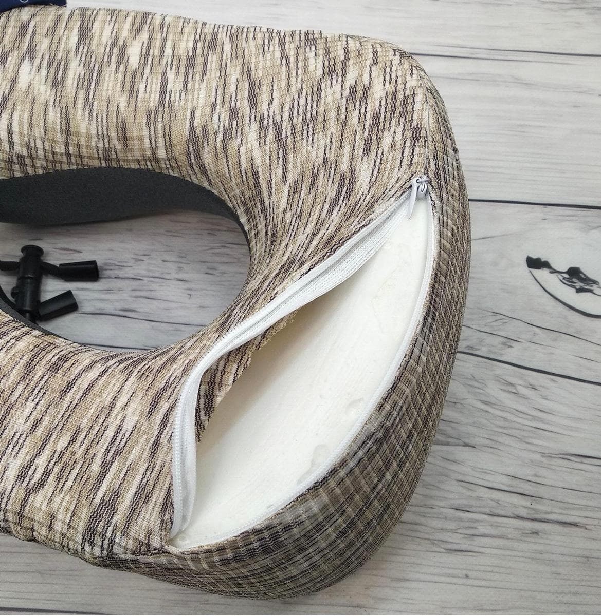 Cooling Neck Travel Pillow 001-020 Beige Striped with White and Brown 4