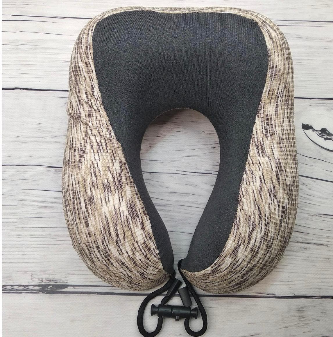 Cooling Neck Travel Pillow 001-020 Beige Striped with White and Brown 5