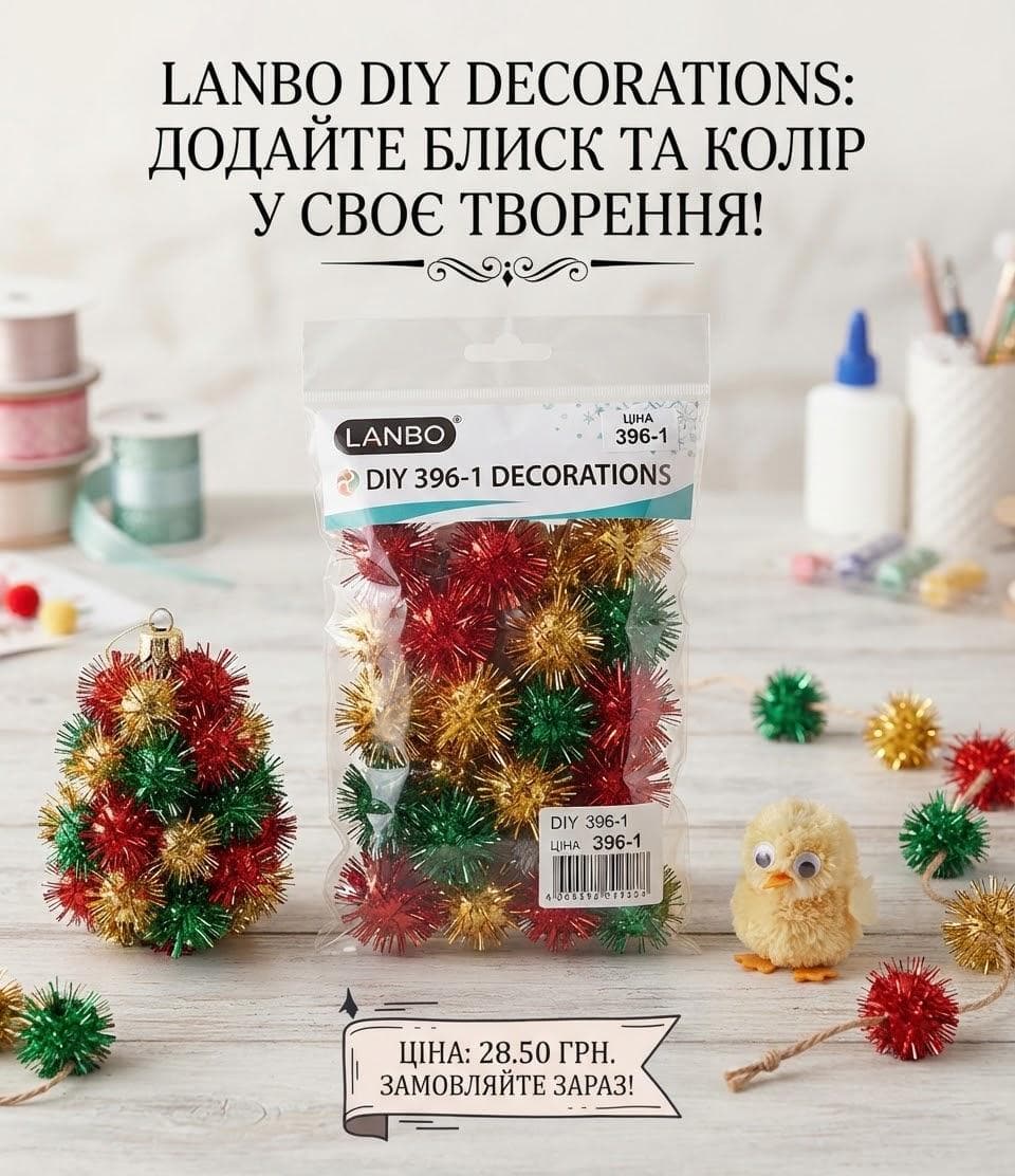 Помпони люрекс мікс розміри 396-1 3