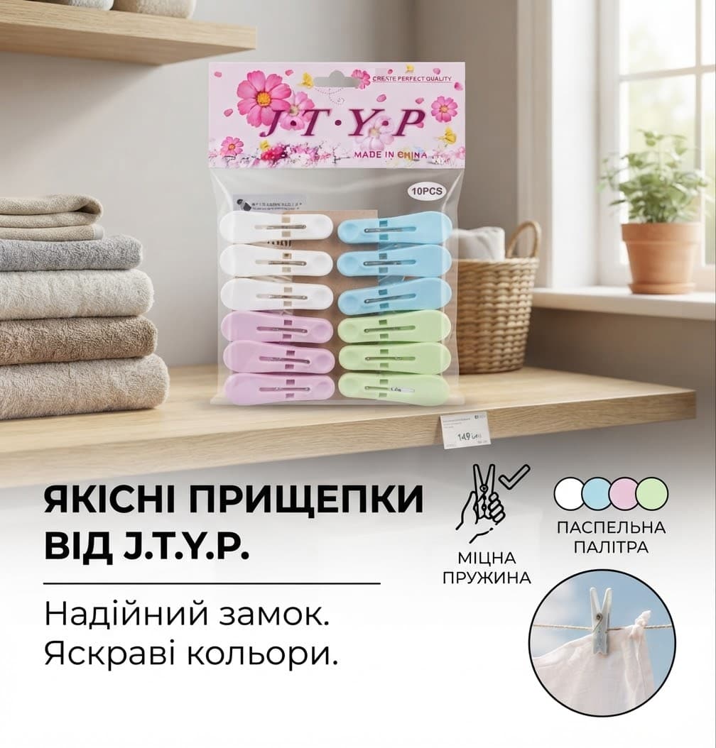 Прищіпки кольорові 12шт H02107 3