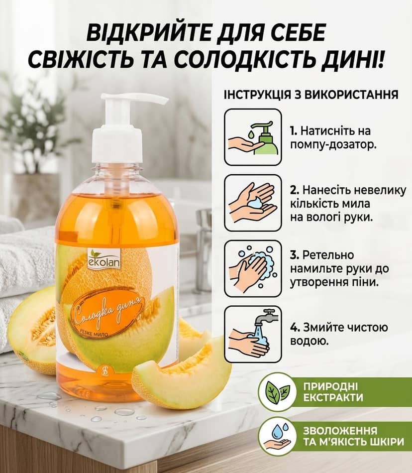 Рідке мило диня ТМ Ekolan 500г дозатор 2