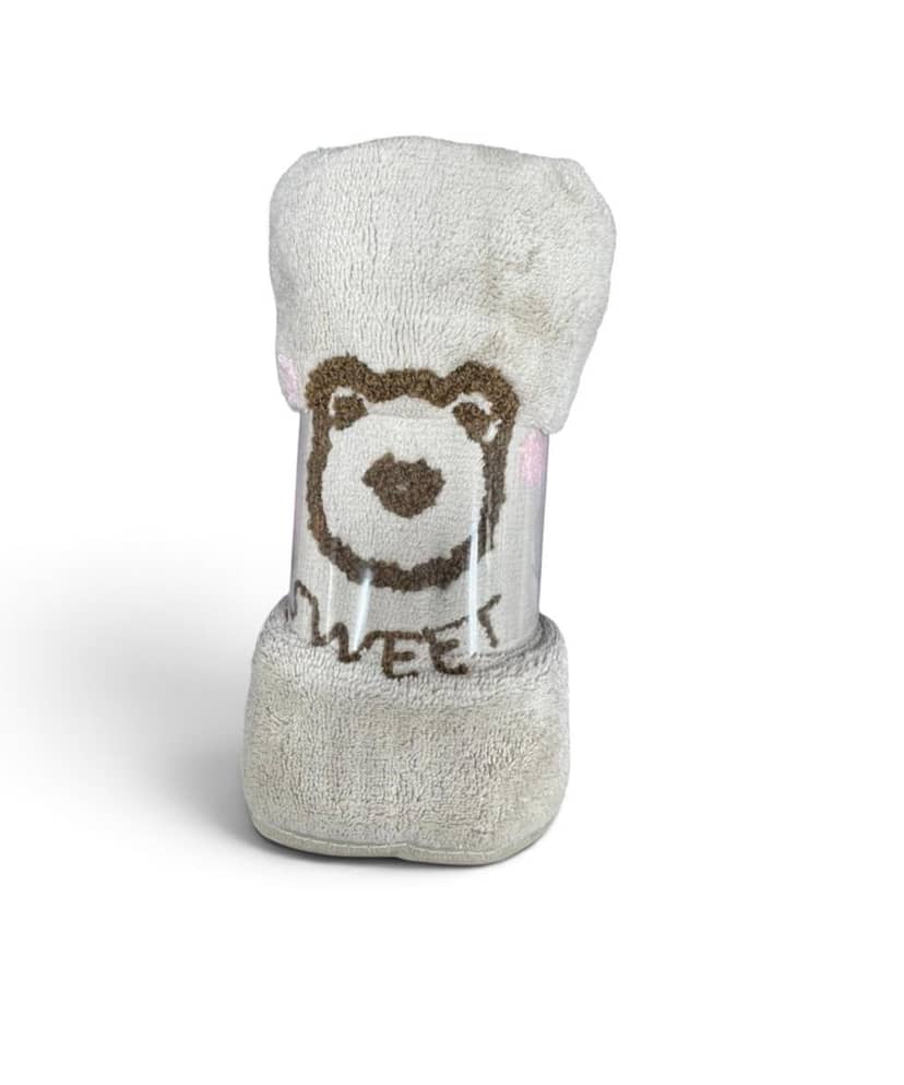 Beige Towel with Brown Bear Design