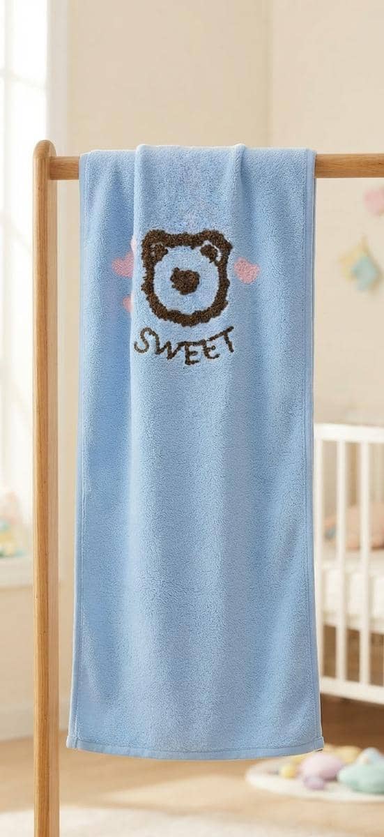 Blue Towel with Brown Bear Pattern 2