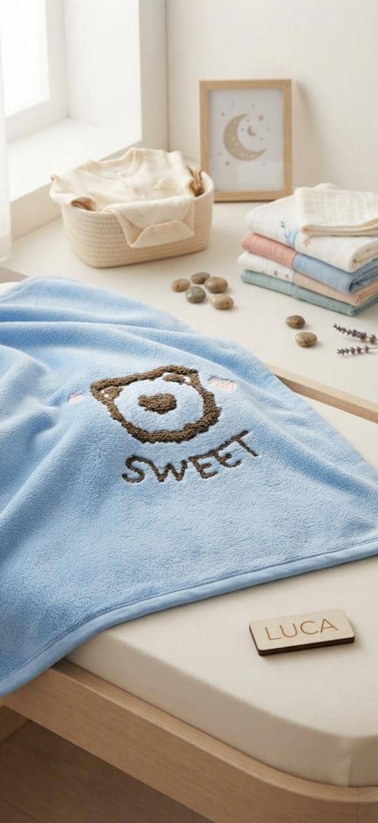 Blue Towel with Brown Bear Pattern 3