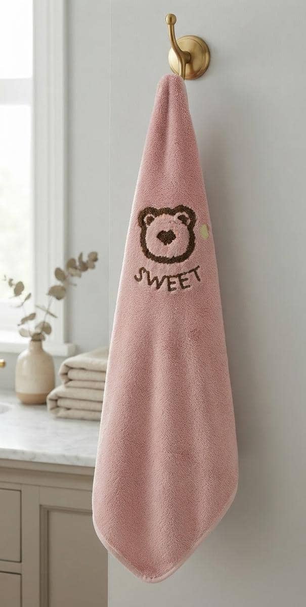 Полотенце COLORFUL H HOME розовое с коричневым рисунком мишка 3
