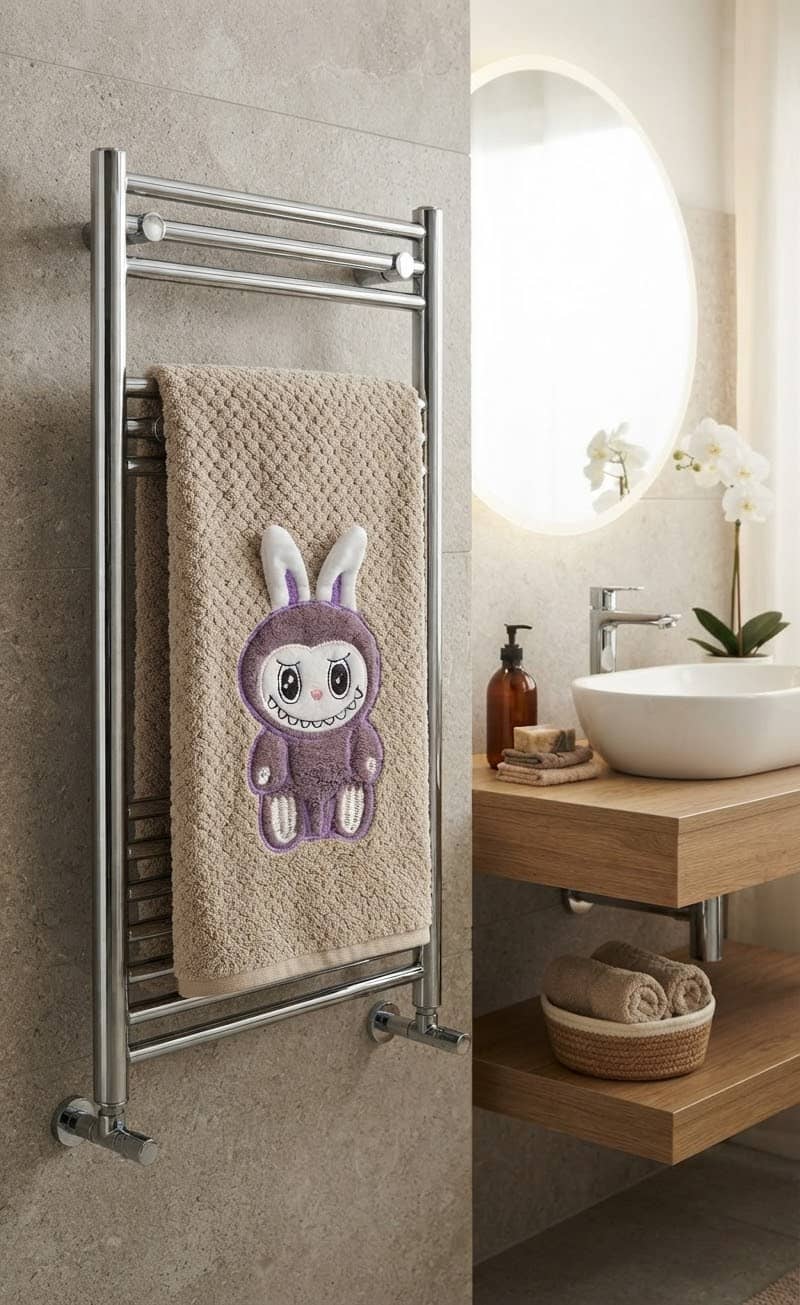 Labubu Beige Bath Towel with Purple Design 3