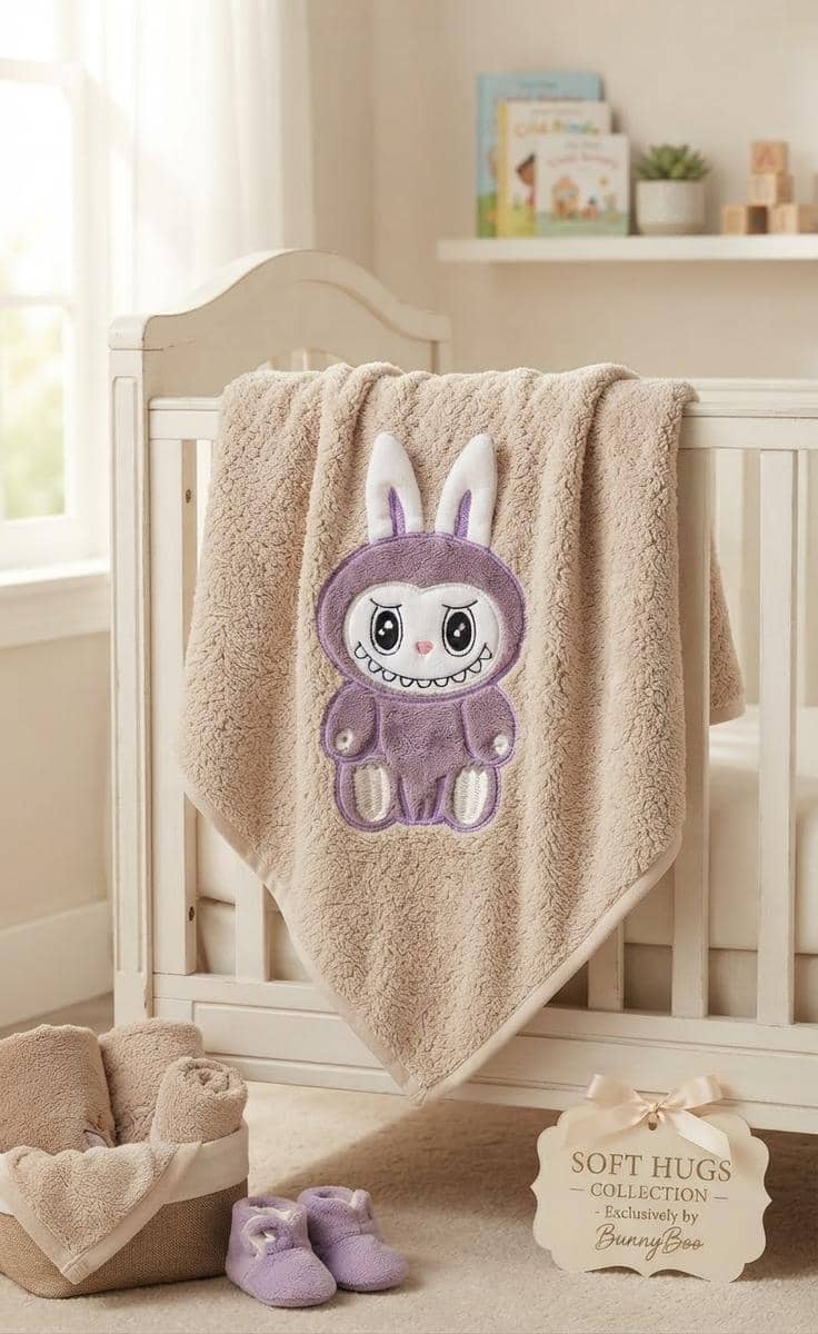 Labubu Beige Bath Towel with Purple Design 4