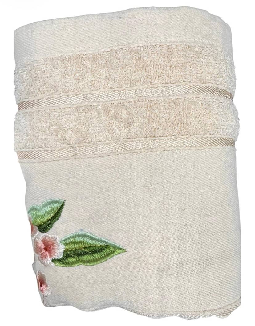 Beige Bath Towel with Pink Flowers