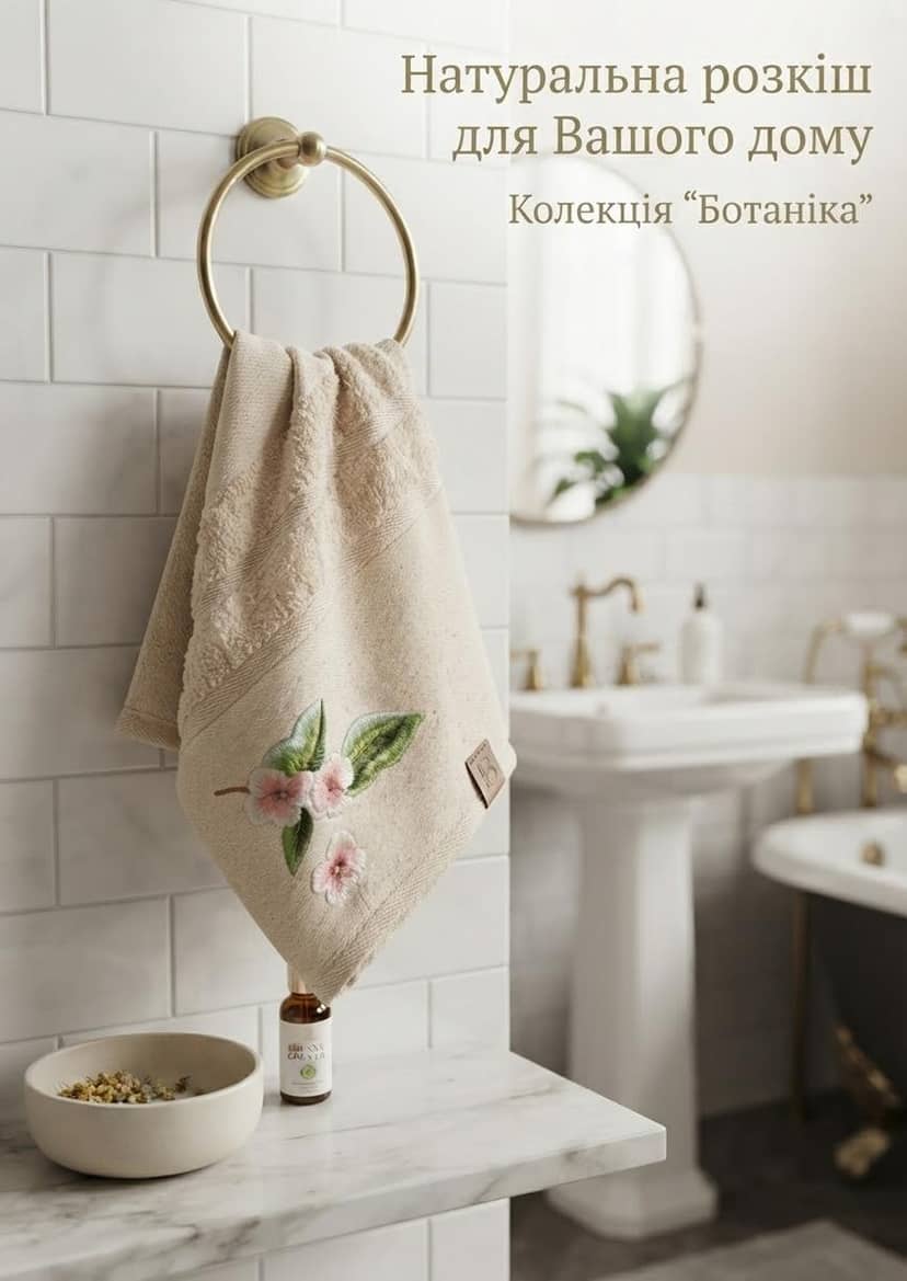 Beige Bath Towel with Pink Flowers 2