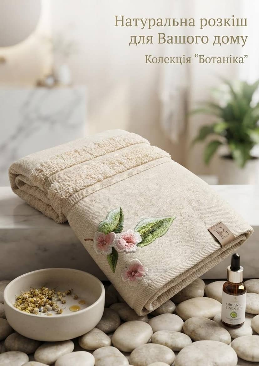 Beige Bath Towel with Pink Flowers 3