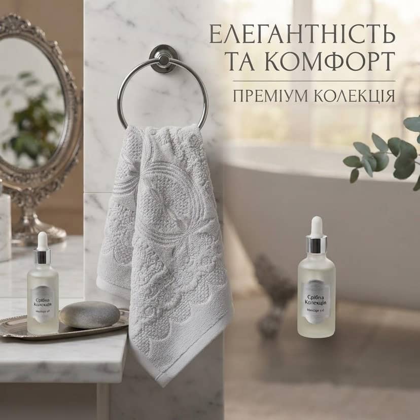 Полотенце темно-голубое с цветочным узором 2