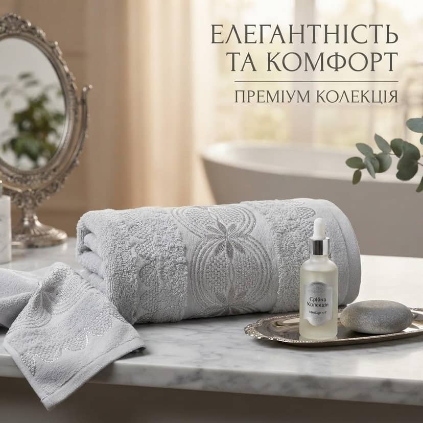 Полотенце темно-голубое с цветочным узором 3