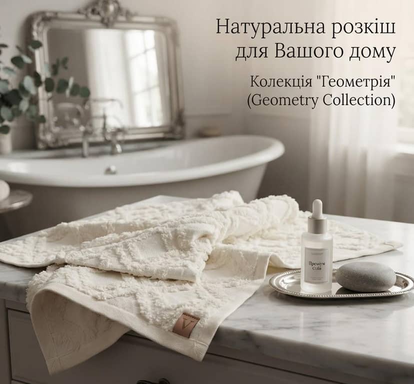 Рушник молочного кольору з малюнком трикутники 3