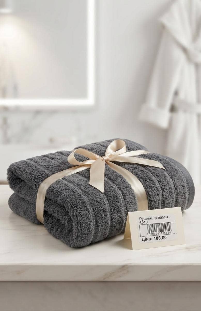 Gray Striped Towel with Yellow Bow 4