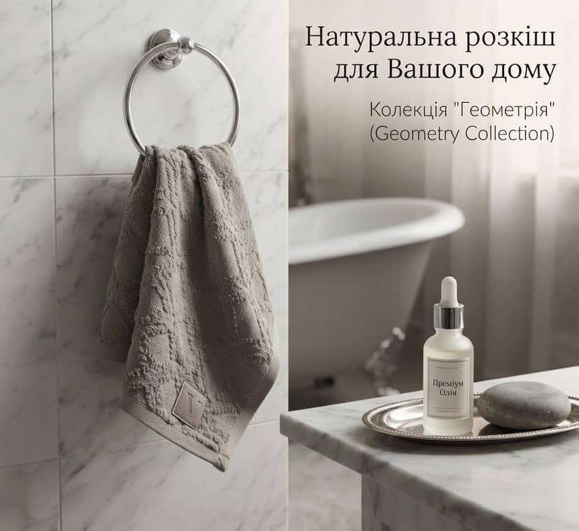 Полотенце серого цвета с узором треугольники и бежевой полосой 2