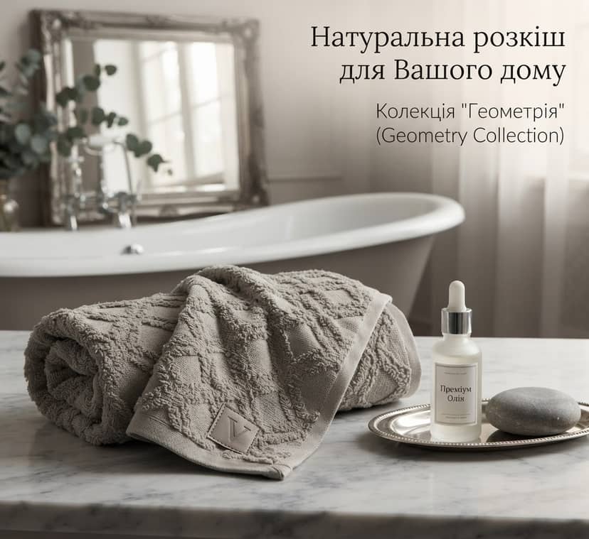 Полотенце серого цвета с узором треугольники и бежевой полосой 3