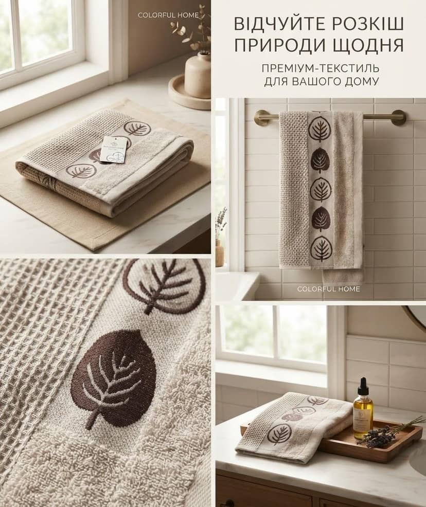Waffle Towel 35x70 Leaf 7537 Beige 2