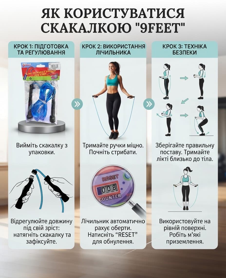 Скакалка чорна ручка пластикова 258-9 синього кольору 2