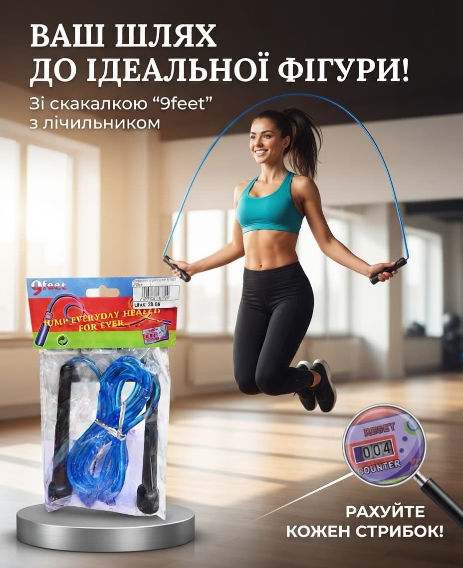 Скакалка чорна ручка пластикова 258-9 синього кольору 3