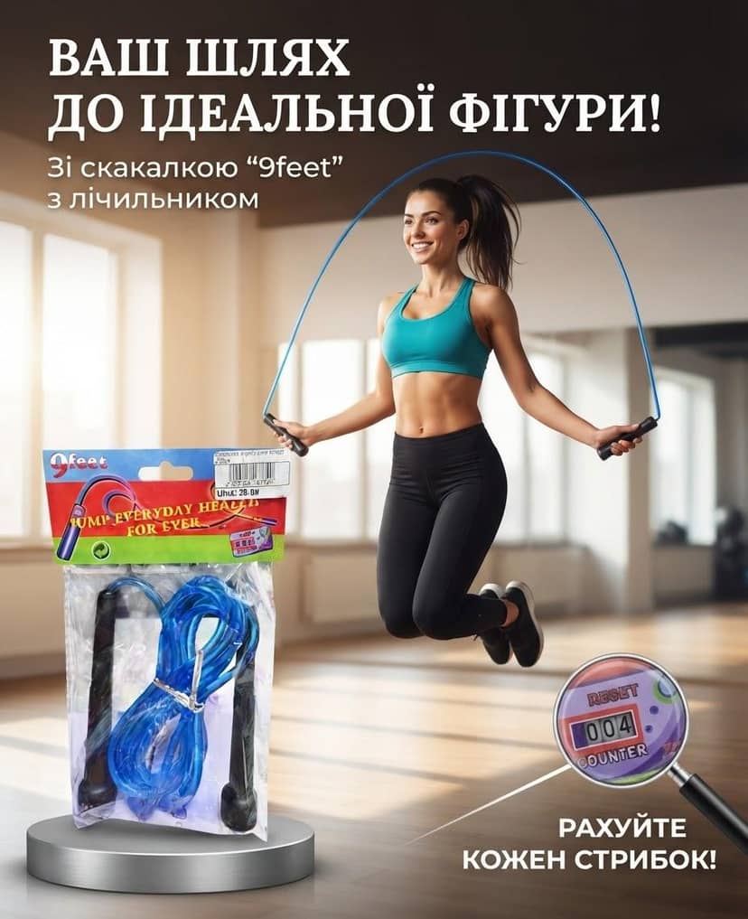 Скакалка чорна ручка пластикова 258-9 синього кольору 3