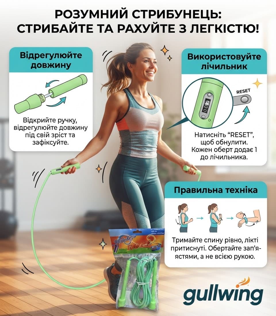 Скакалка пластикова 258-8 зеленого кольору 2