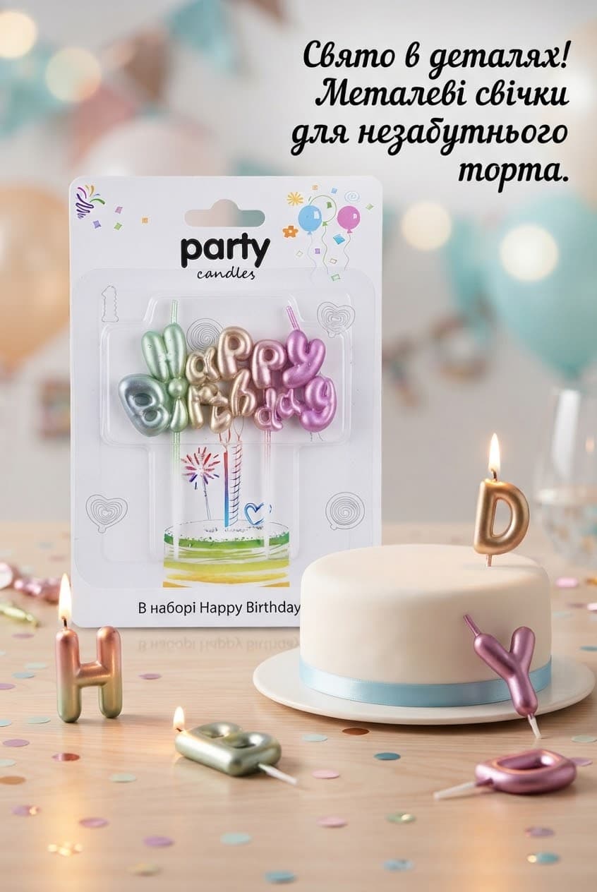 Свічка на торт райдуга перламутр Happy birthday 3