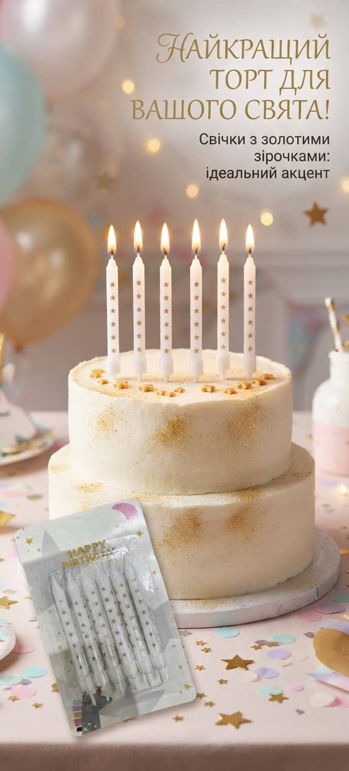 Cake Candles, 6 pcs, 9 cm, Circle Pattern 2