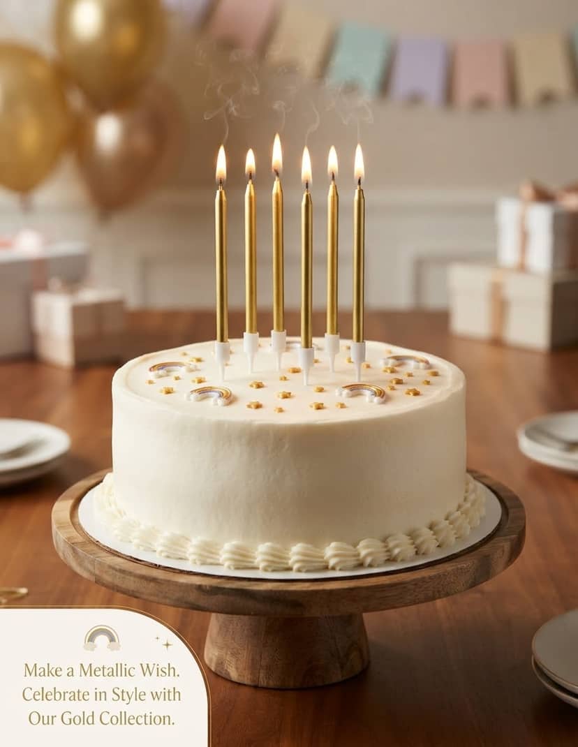 Cake Candles, 6 pcs, 13 cm, Metallic, with Holders 2