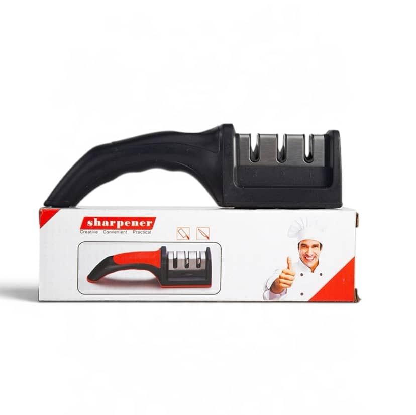Knife Sharpener with ergonomic handle on white background