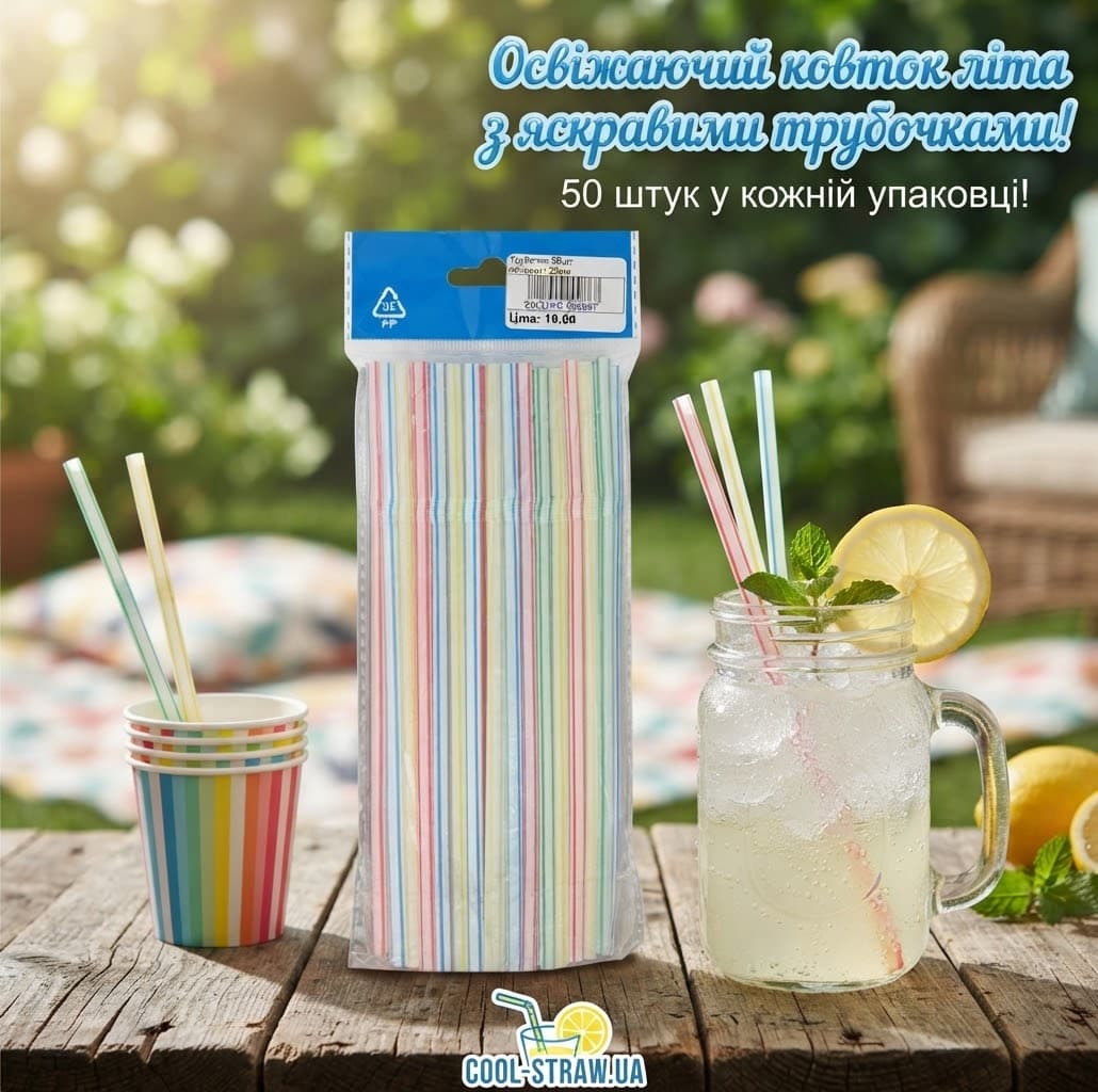 Трубочки 50шт полосаті 20см 2