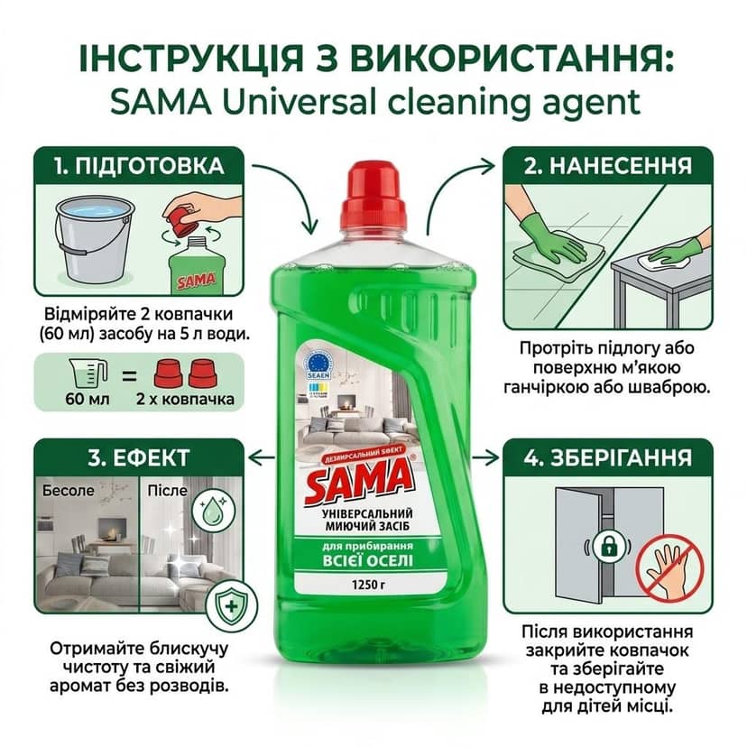Універсальний засіб для прибирання оселі TM”SAMA” 1250г 3